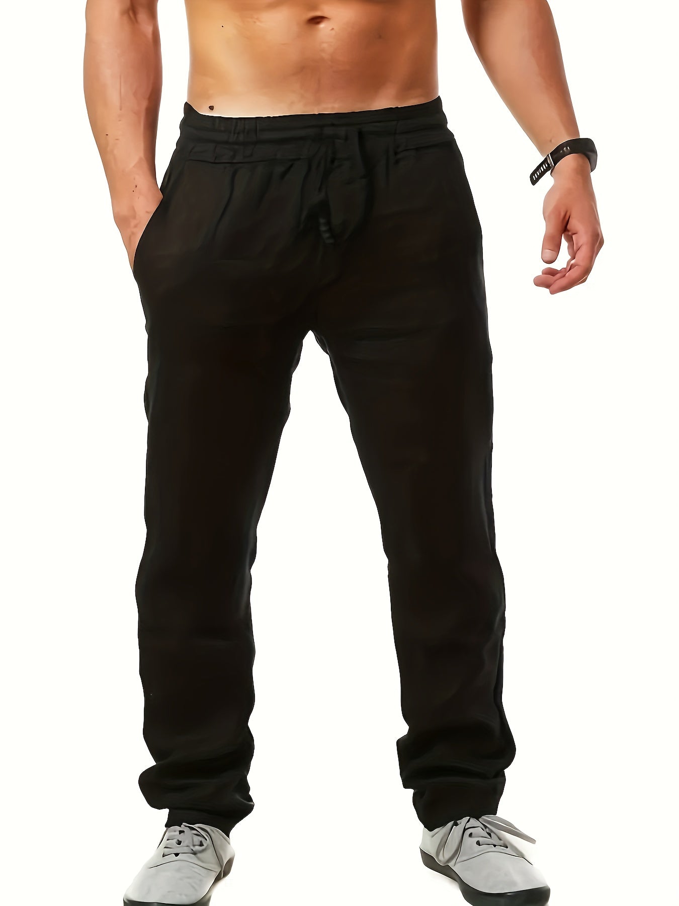 Men's Cotton Drawstring Straight Leg Pants Beach Pant Solid Casual Baggy Pants Yoga Trousers Streetwear