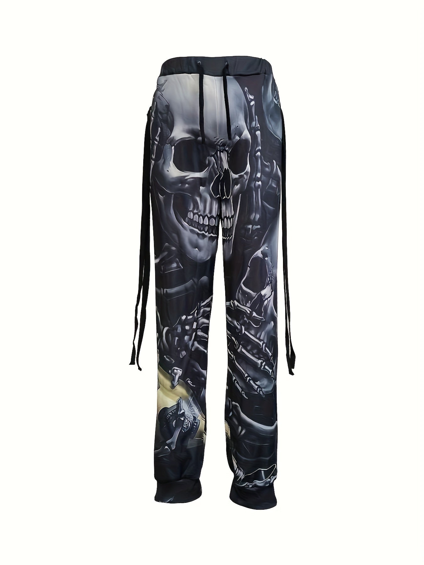 Halloween Men's Drawstring  Pants Beach Pant Skull Pattern Casual Slim Pants Streetwear Hip Hop Rapper Style
